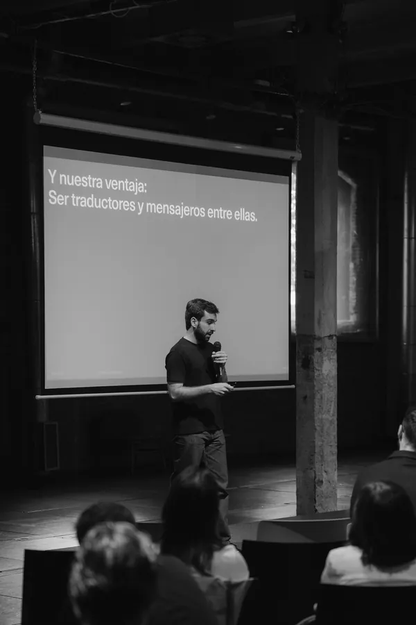 Ahead, a speaker on stage